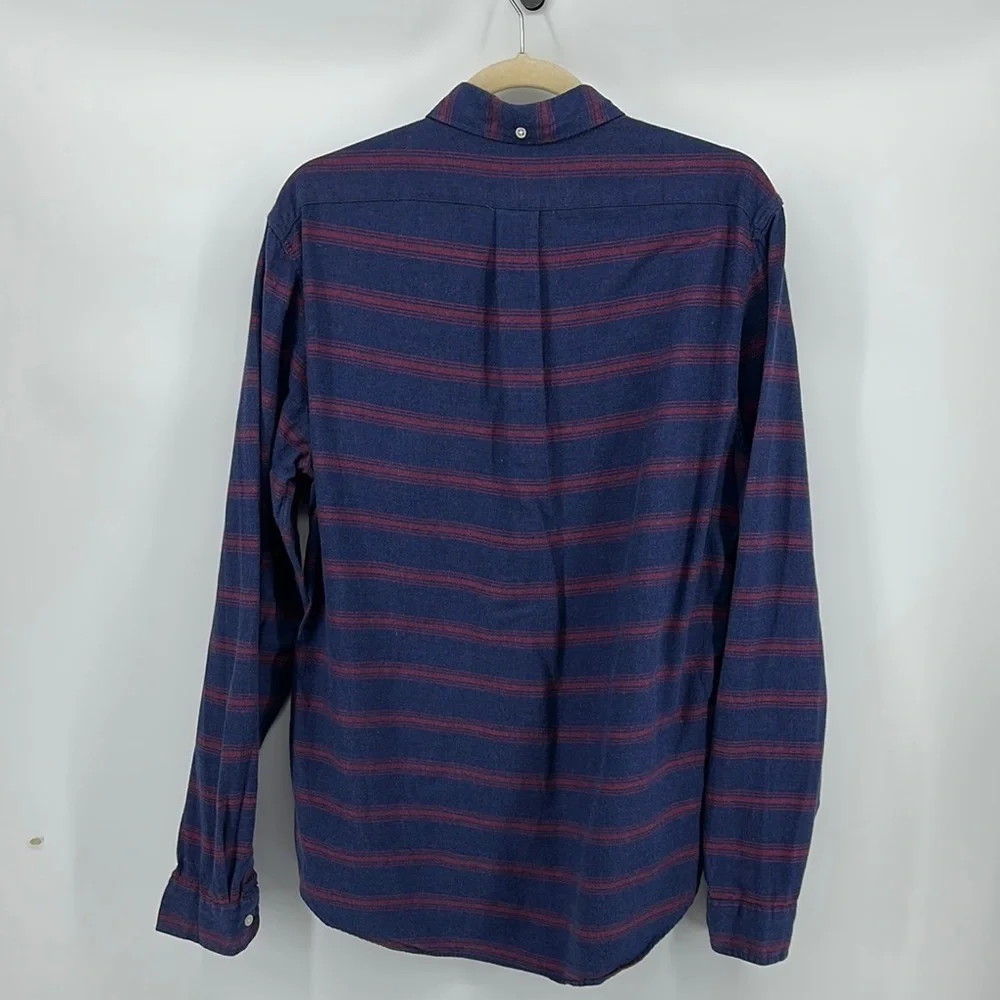 J Crew Mens Slim Fit‎ Cotton Button Down Shirt Navy Red Stripes Size Large